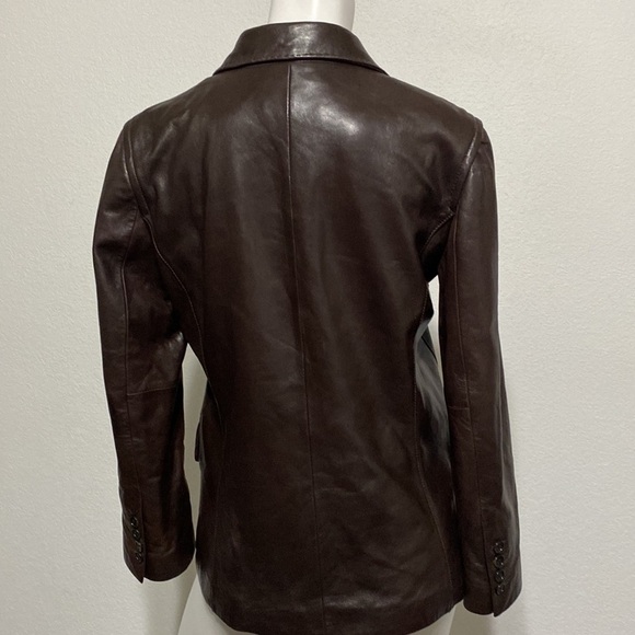 Ann Taylor Super Soft Genuine Leather Button Front Brown Collared Jacket Size 6 - Picture 4 of 10